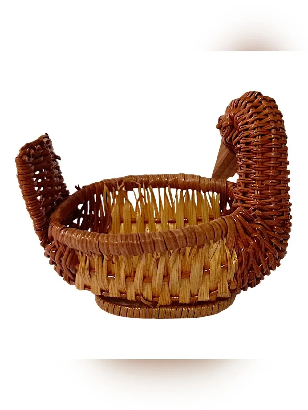 Vtg Mini Wicker Duck Goose Basket Planter Succulents Brown Figural Cottage Core